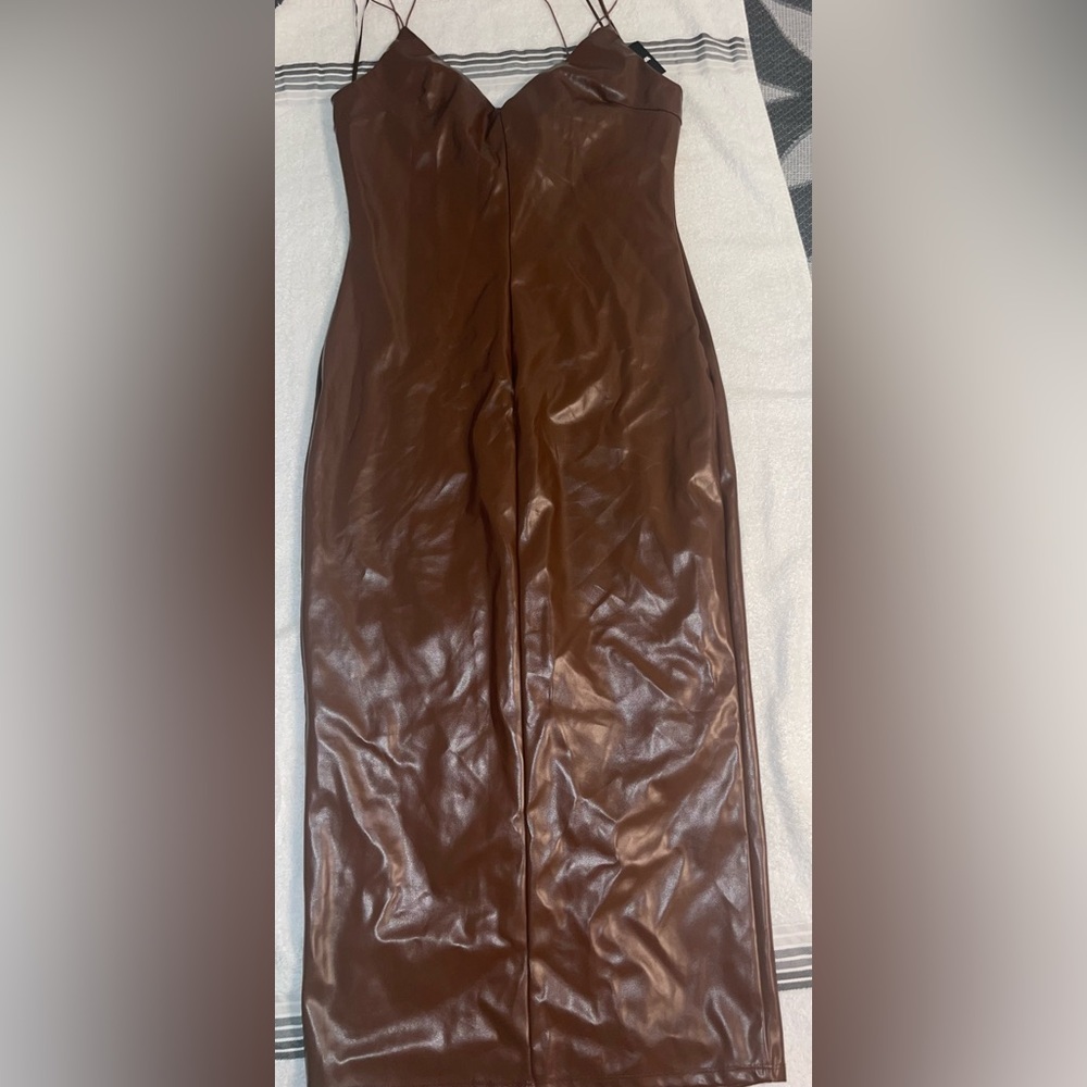 Sexy faux leather midi dress